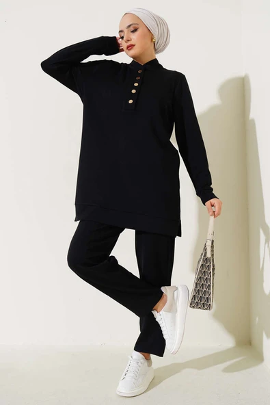Yakası Çıtçıtlı İkili Takım Siyah - Resim 2