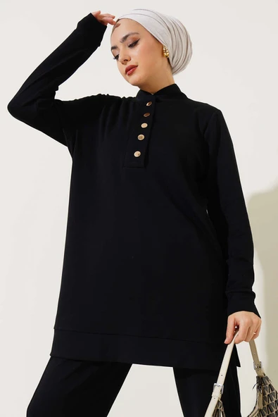 Yakası Çıtçıtlı İkili Takım Siyah ürün görseli 1