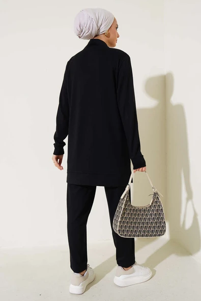 Yakası Çıtçıtlı İkili Takım Siyah - Resim 3