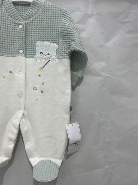 ugurböceğiçocuk Yıldız Ayı Baskılı Kadife Bebek Tulum 2325 - 11