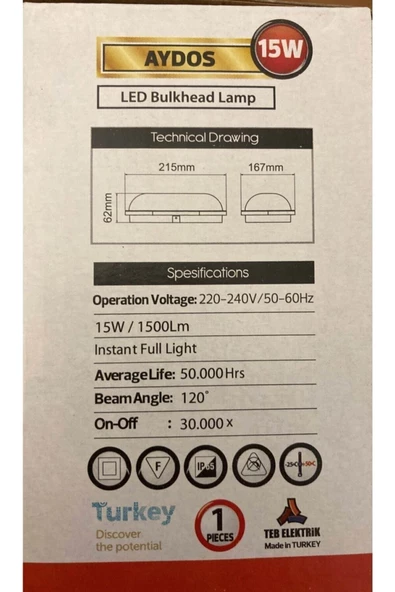 Horoz Elektrik Horoz Aydos 15 Watt Led Sıva Üstü Nemliyer Aplik Beyaz Işık - 6