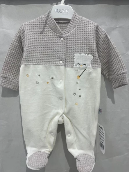 ugurböceğiçocuk Yıldız Ayı Baskılı Kadife Bebek Tulum 2325 - 6