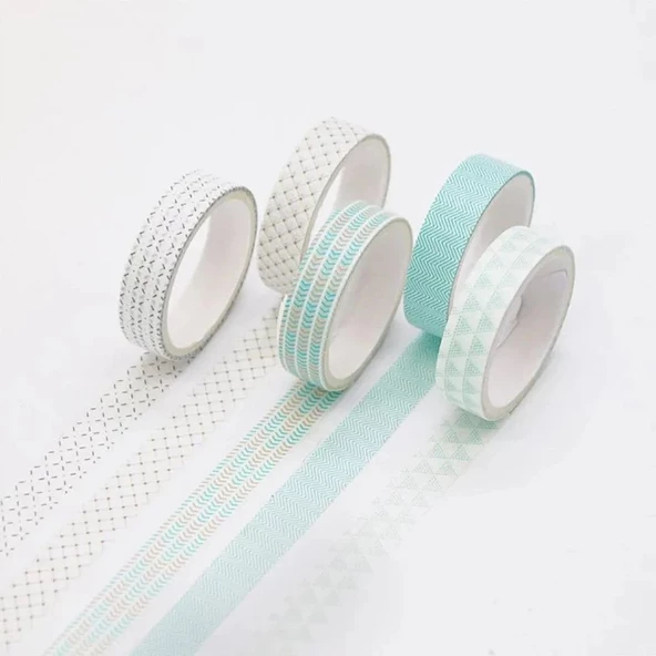 Vintage Washi Tape Bant Baskılı Yapışkanlı Maskeleme Kağıdı Sevimli Desenli bant 5 li - Çizgisel