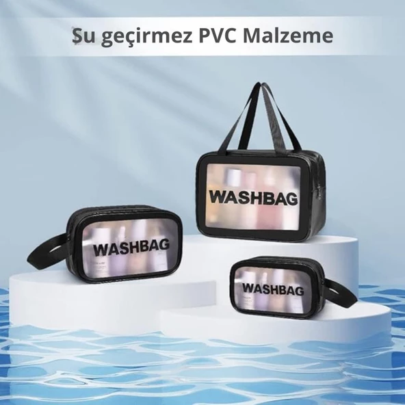 Polham Premium Seyahat,Makyaj, Kozmetik ve Plaj Çantası Su Geçirmez Çanta,3 adet Set Çok Fonksiyonlu - 12