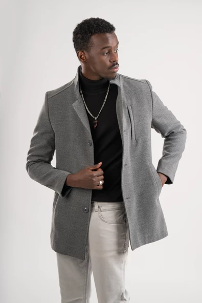 Slimfit Hakim Yaka Düğme Kapamalı Yan Cepli Astarlı Tek Yırtmaçlı Yünlü Kaşe Kaban - 12