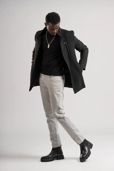 Slimfit Hakim Yaka Düğme Kapamalı Yan Cepli Astarlı Tek Yırtmaçlı Yünlü Kaşe Kaban - 2