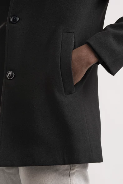 Slimfit Hakim Yaka Düğme Kapamalı Yan Cepli Astarlı Tek Yırtmaçlı Yünlü Kaşe Kaban - 6