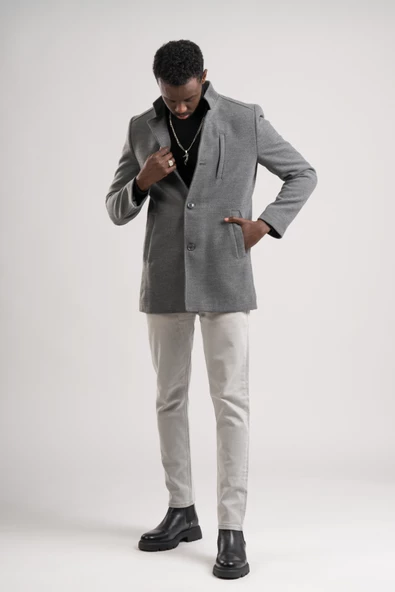 Slimfit Hakim Yaka Düğme Kapamalı Yan Cepli Astarlı Tek Yırtmaçlı Yünlü Kaşe Kaban - 9