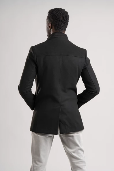 Slimfit Hakim Yaka Düğme Kapamalı Yan Cepli Astarlı Tek Yırtmaçlı Yünlü Kaşe Kaban - 5