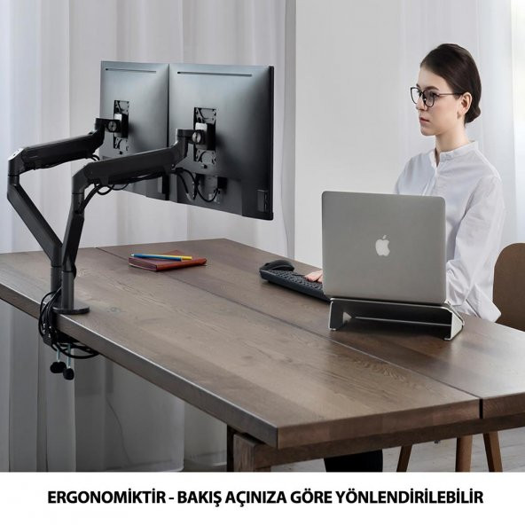 NPO STD7080G 10"-27" Amortisörlü  VESA Monitör Tutucu Çift Kol Koyu Gri - 5