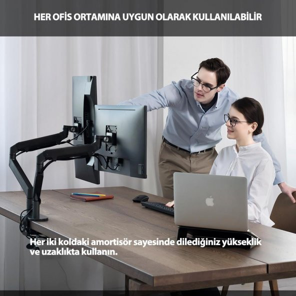 NPO STD7080G 10"-27" Amortisörlü  VESA Monitör Tutucu Çift Kol Koyu Gri - 6