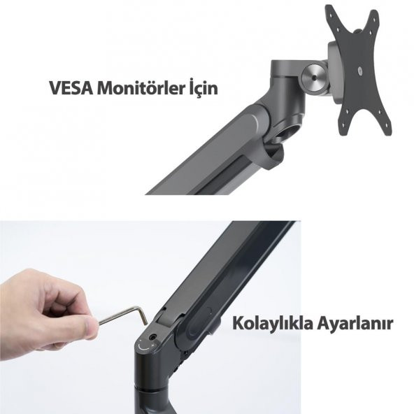 NPO STD7080G 10"-27" Amortisörlü  VESA Monitör Tutucu Çift Kol Koyu Gri - 10