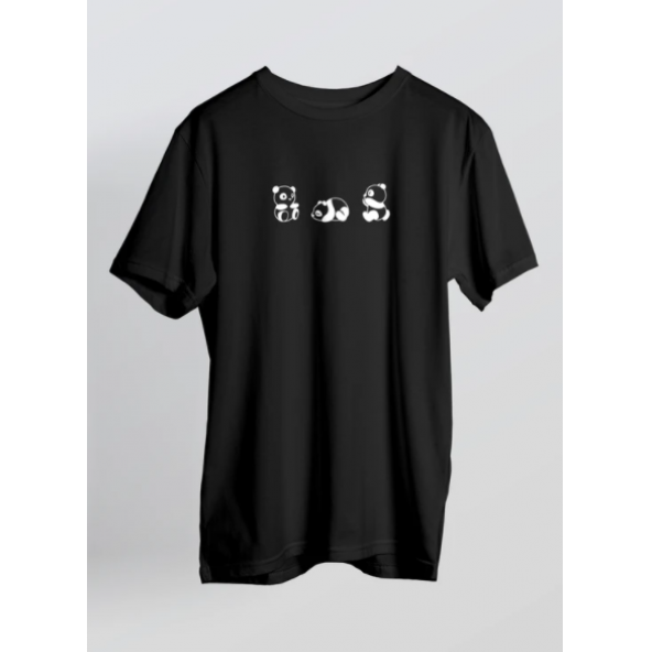 Unisex Siyah Panda T-shirt