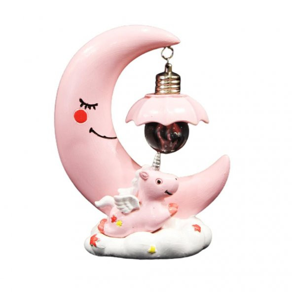 Unicorn Ay Masa Gece Lambası Unicorn Işıklı Biblo Pembe