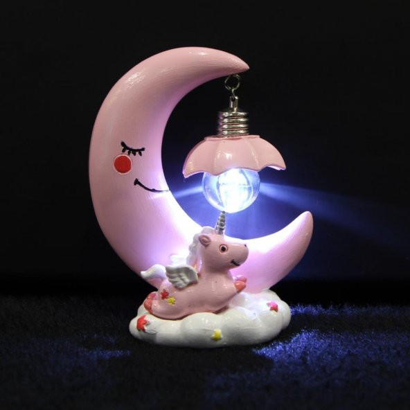 Unicorn Ay Masa Gece Lambası Unicorn Işıklı Biblo Pembe - 2