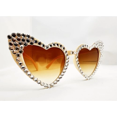 Krem Taşlı Kalp Gelin Gözlüğü - Resim 2