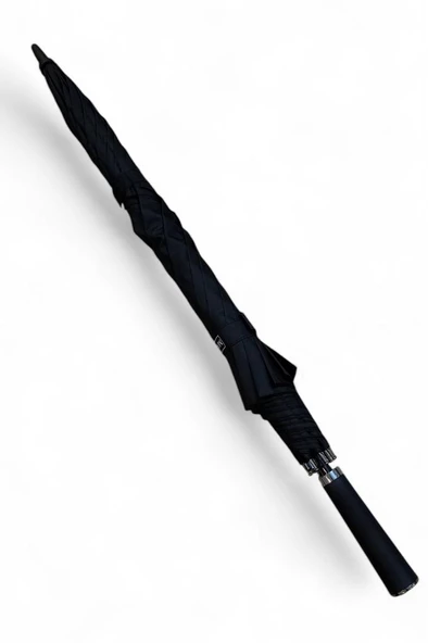Erkek Şemsiye Siyah Renk Baston Protokol Şemsiye 125 Cm Çap 100 Cm Boy Çift Tenteli 8 Telli - 3