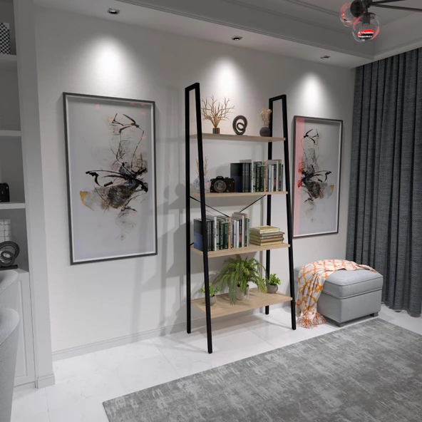 Dekoratif Ahşap Ve Metal Kitaplık Çok Amaçlı Raf - 2