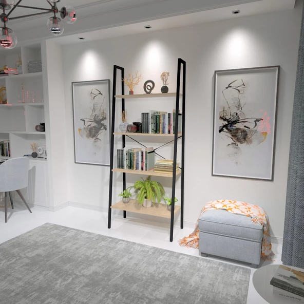 Dekoratif Ahşap Ve Metal Kitaplık Çok Amaçlı Raf - 3