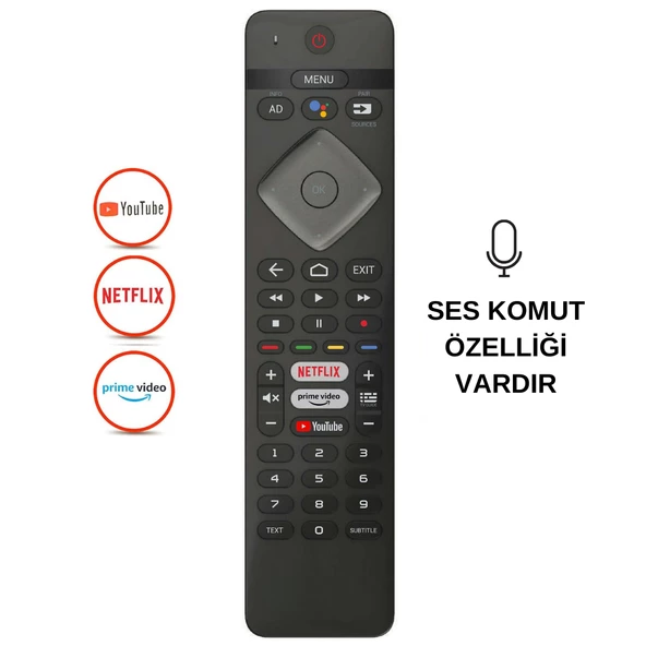 PHILIPS PH-V8 NETFLIX-PRIMEVİDEO -YOUTUBE SES KOMUTLU LCD LED TV KUMANDASI