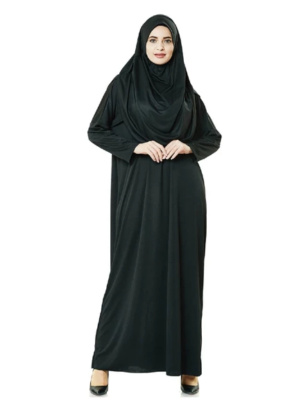 Siyah Namaz Elbisesi - Kabe Motifli Seccade ve Tesbih - İbadet Seti - 6
