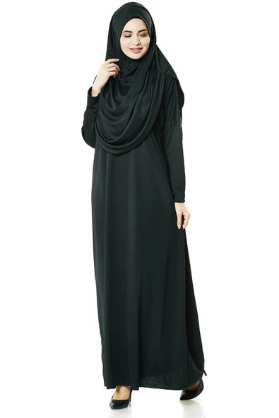 Siyah Namaz Elbisesi - Kabe Motifli Seccade ve Tesbih - İbadet Seti - 9