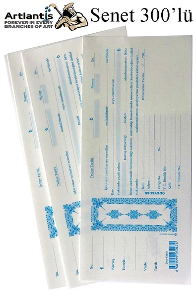 Senet Koçanı 300 lü 1 Paket Senet Bono Borç Alacak Senedi Poşetli 12x25 cm