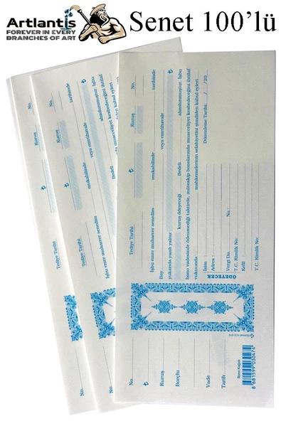 Senet Koçanı 100 lü 1 Paket Senet Bono Borç Alacak Senedi Poşetli 12x25 cm