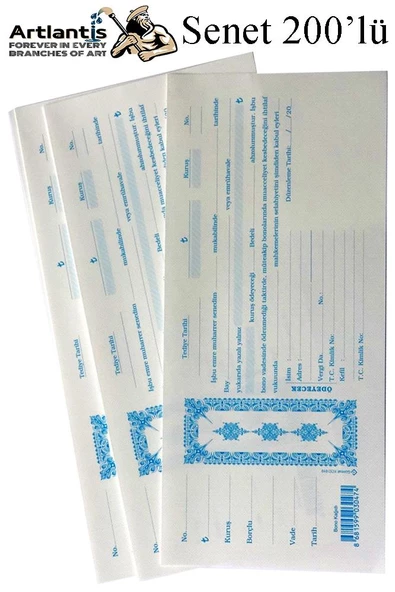 Senet Koçanı 200 lü 1 Paket Senet Bono Borç Alacak Senedi Poşetli 12x25 cm