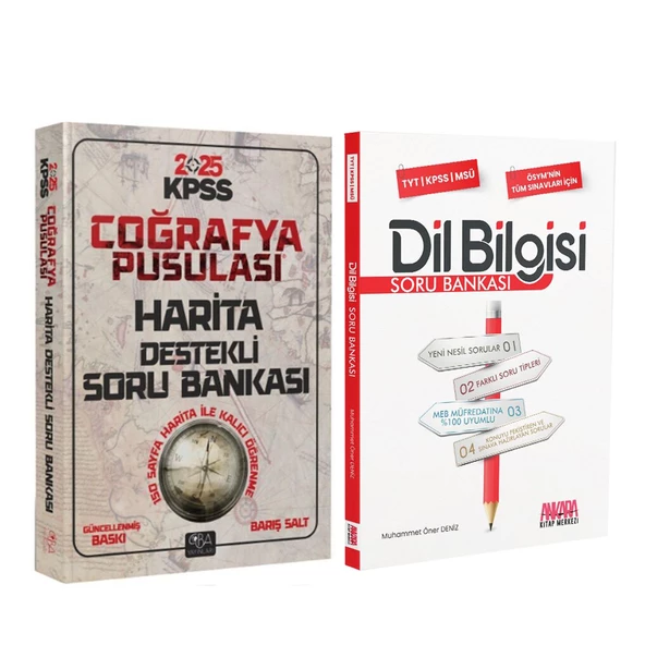 CBA Yayınları 2025 KPSS Coğrafya Pusulası Harita Destekli ve AKM Dil Bilgisi Soru Bankası Seti 2 Kitap