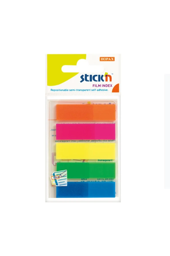Hopax Stickn İndeks 25 Yaprak 45 x 12 mm Neon 5 Renk (1 Paket 24 Adet)