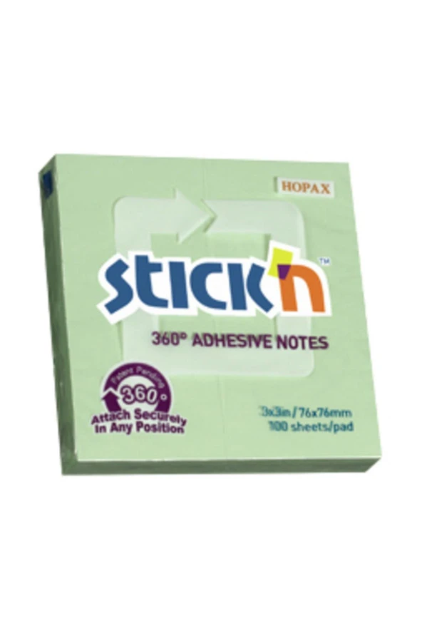 Hopax Stickn Yapışkanlı Not Kağıdı 76X76 Mm 360 Yeşil 100 Yaprak 12 Li (1 Paket 12 Adet)