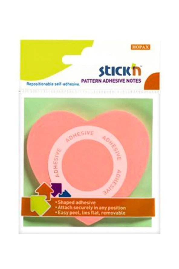 Hopax Stickn Yapışkanlı Not Kağıdı Kalp Şekilli 50 Yaprak 70 x 70 mm Açık Pembe