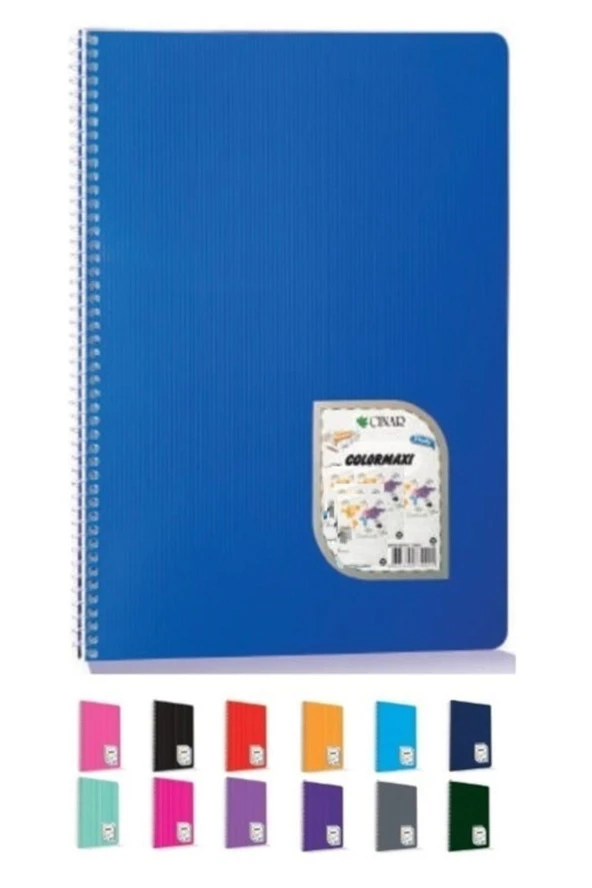 Çınar Colormaxi Spiralli Plastik Kapak A-5 Okul Defteri 96 Yaprak Kareli 96/4 (12 Li Paket)