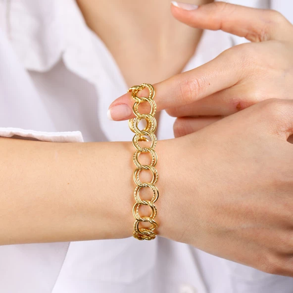 Samanyolu Altın Bileklik 14 Ayar Klasik Tasarım 12mm - Resim 3