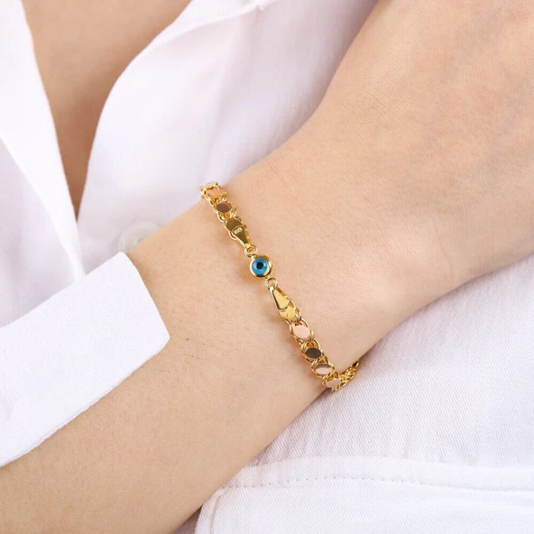 Pullu Altın Bileklik 14 Ayar Nazarboncuklu 5mm