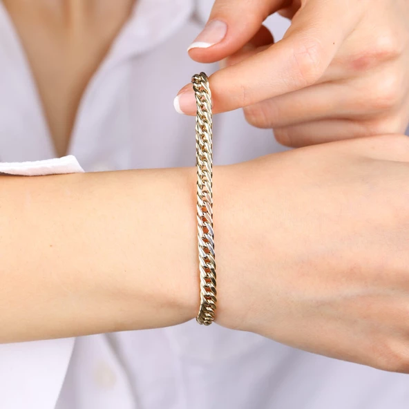 Gurmet Altın Bileklik 14 Ayar Tricolor 5mm - Resim 3