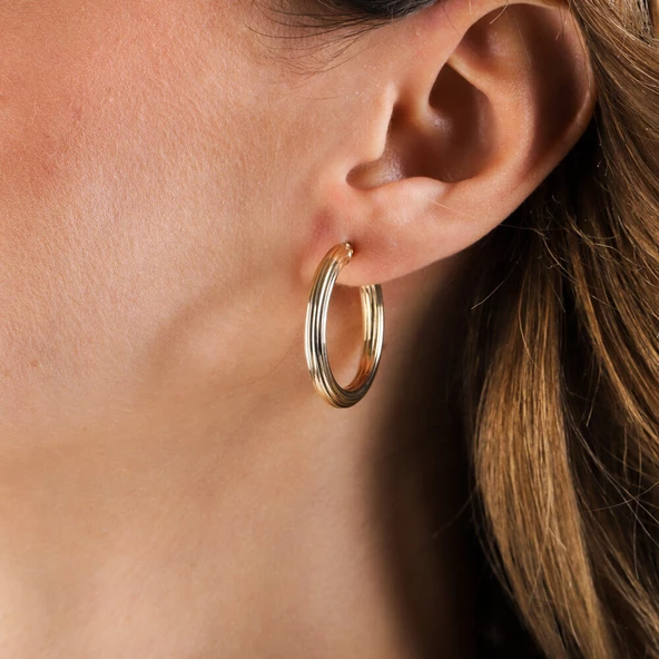 14 Ayar Altın Halka Küpe Siens Tasarım 3.0 cm