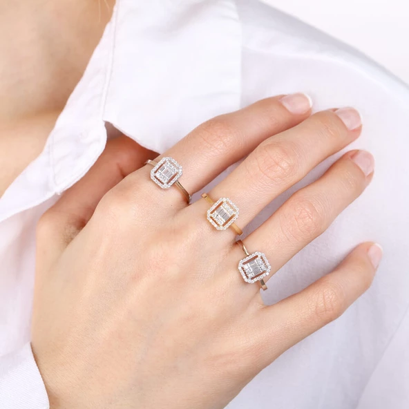 Baguette Beyaz Altın Yüzük - Resim 3