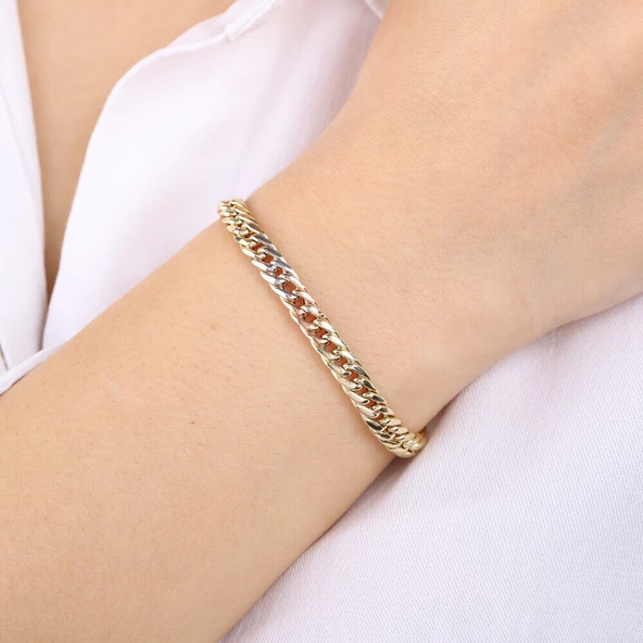 Gurmet Altın Bileklik 14 Ayar Tricolor 5mm - Resim 2