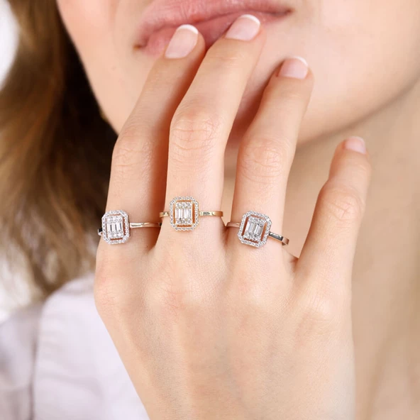 Baguette Beyaz Altın Yüzük - Resim 2