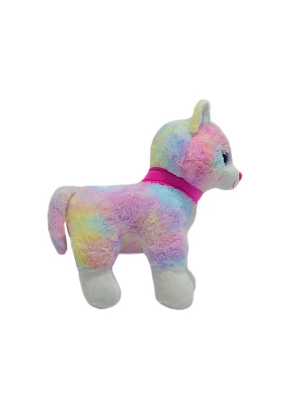 PELUŞ KEDİ 30 CM PEMBE TOKALI AYAKTA DURAN KEDİ - Uyku Ve Oyun Arkadaşı Peluş Oyuncak - 1