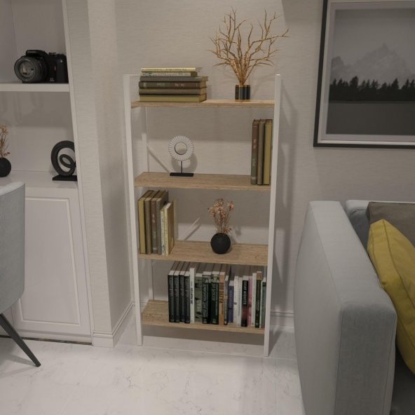 Dekoratif Kitaplık Ahşap Çok Amaçlı Raf Mini Kİtaplık Beyaz