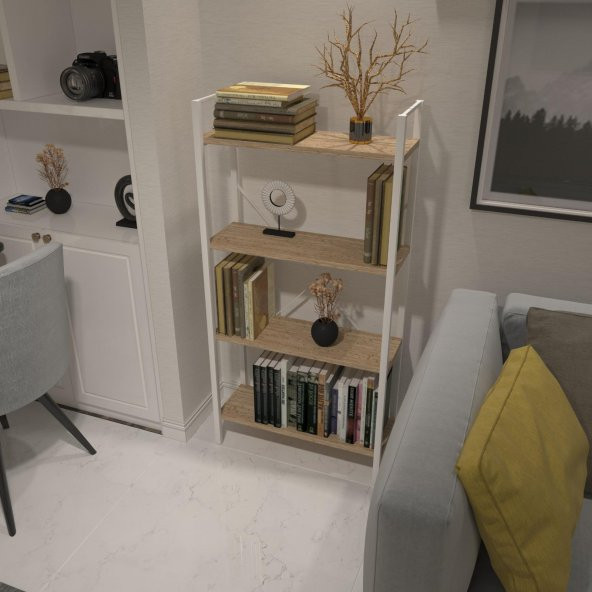 Dekoratif Kitaplık Ahşap Çok Amaçlı Raf Mini Kİtaplık Beyaz - 2