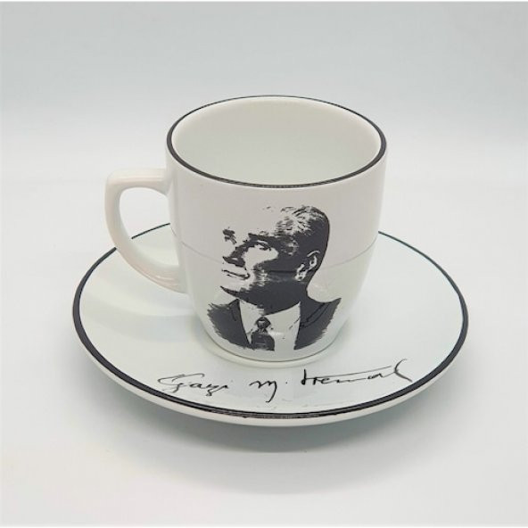 Keramika Atatürk Resimli 1 Kişilik 2 Parça Türk Kahvesi Fincanı