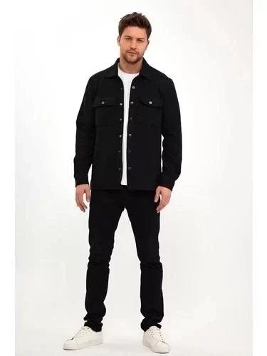 Unisex Uzun Kol Yakalı Gömlek - Siyah - 3