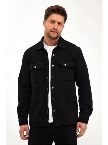 Unisex Uzun Kol Yakalı Gömlek - Siyah - 2