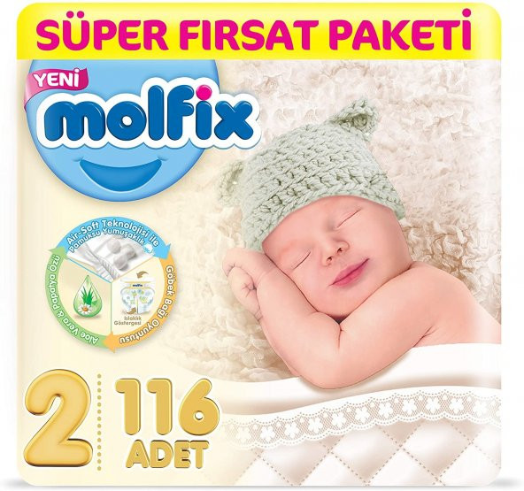 Molfix 3D Bebek Bezi, Super Fırsat Paketi, 2 Beden Mini, 116 Adet