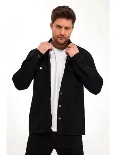 Unisex Uzun Kol Yakalı Gömlek - Siyah - 4