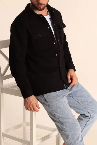 Unisex Uzun Kol Yakalı Gömlek - Siyah